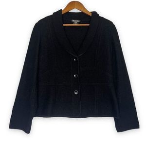 Sarah Black Button 100% Wool Blazer Cardigan Sweater Cropped Shawl Collar L
